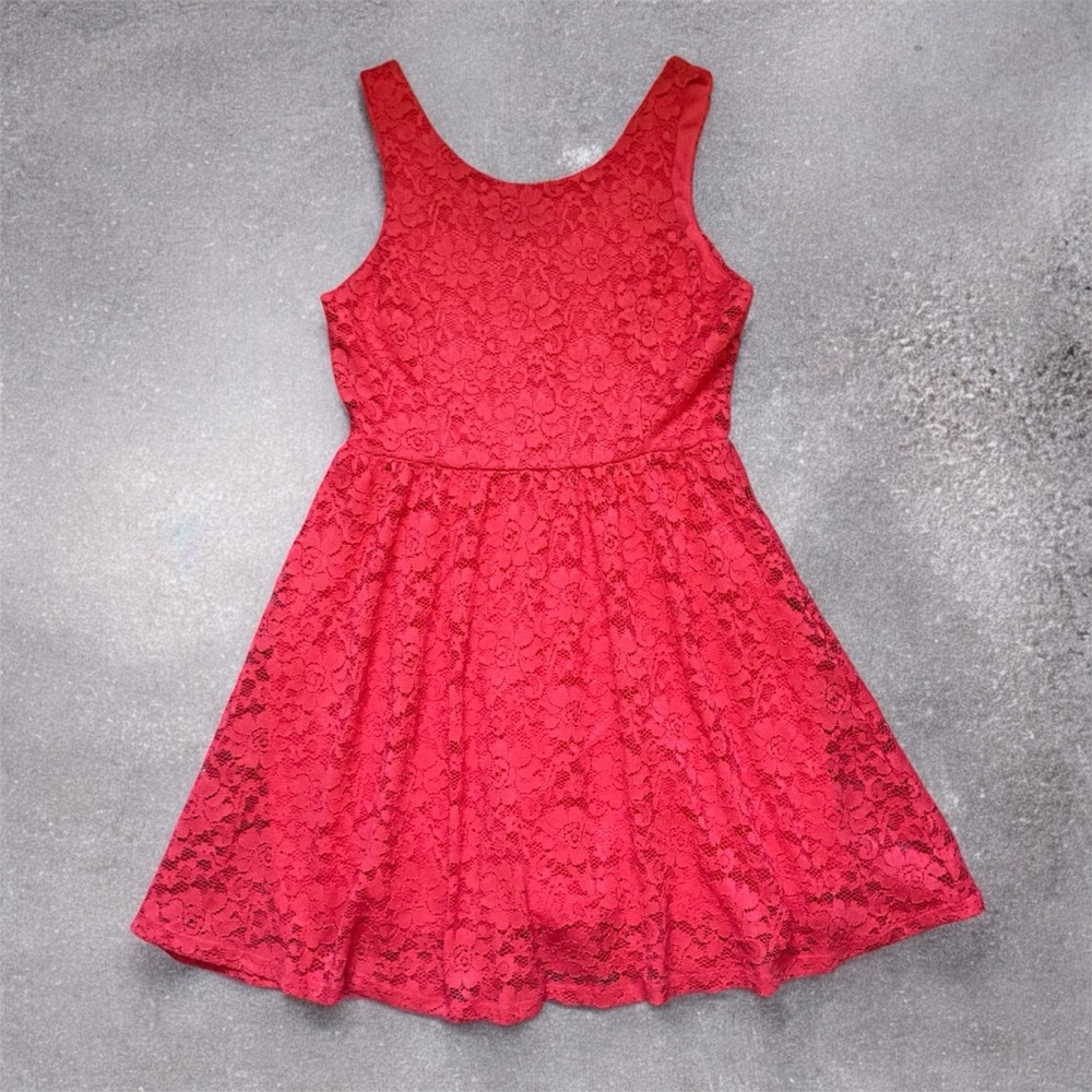 Lush Red Lace Dress Skater Fit